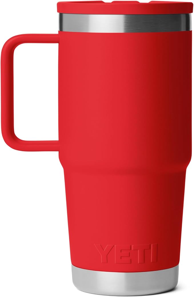 YETI Rambler 20 oz Travel Mug with Flip Straw Lid – Stainless Steel, Vacuum Insulated, Leakproof, Cup Holder Friendly, Rescue Red - Image 5