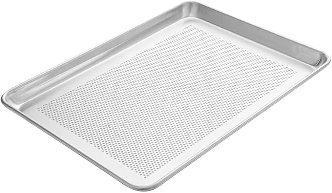 Restaurantware Met Lux 18 x 13 x 1 Inch Baking Sheet Pan 1 Perforated High Temp Baking Sheet - Half-Size Freezable Silver Aluminum Potato Chip Baking Tray Dishwasher-Friendly - Image 2