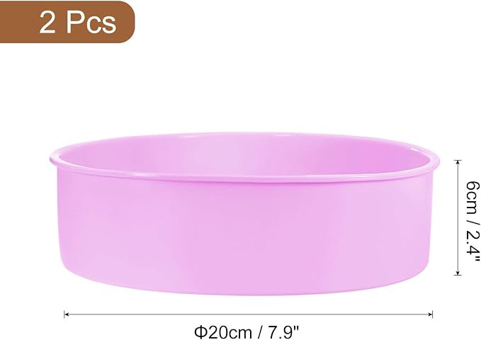 uxcell 2pcs Round Cake Pans, 7.9 Inch Silicone Cake Molds for Baking, Nonstick & Quick Release Circle Cake Pans for Layer Cake, Smash Cake and Cheese Cake Light Purple - Image 2