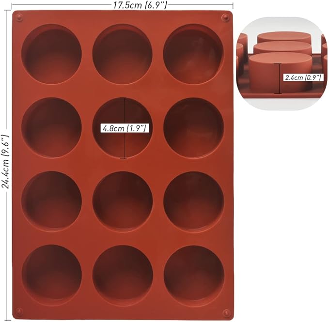 Newk Cylinder Silicone Mold, 4 Packs 12-Cavity Round Cylinder Mold for Cake Pops, Soap Mold, Chocolate Cookie mold, Bath Bomb, Cheesecake, Chocolate Cover Mold