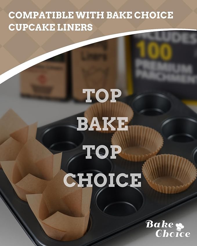 Bake Choice 2 Muffin Pan for Baking, Standard Cupcake Pan with 100 Liners | Includes 100 Natural Cupcake Liners, Non-Stick Muffin Tin Nonstick 12 Cup, Baking Pans Set, Carbon Steel Baking Supplies - Image 9