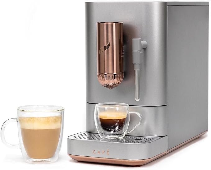 Café Affetto Automatic Espresso Machine + Milk Frother | Built-In & Adjustable Espresso Bean Grinder | One-Touch Brew in 90 Seconds | Steel Silver, 1.2 Liter, (C7CEBBS2RS3) - Image 2