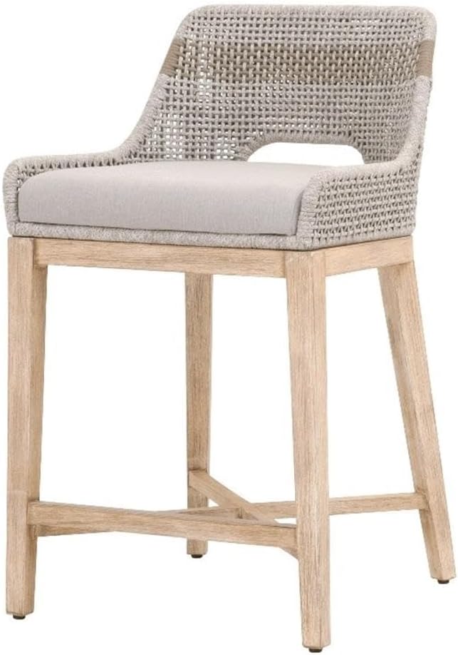 MAKLAINE Set of 2 Transitional Woven 26" Fabric Counter Stool in Taupe Gray - Image 4
