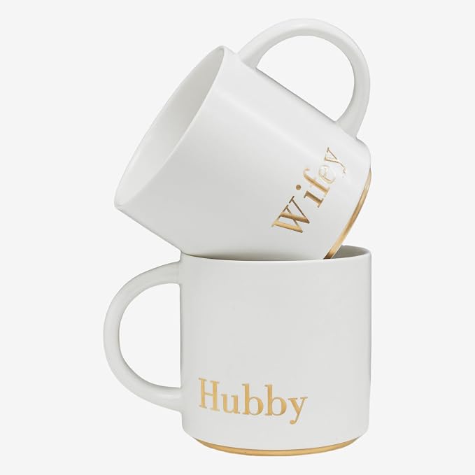 COLLECTIVE HOME Hubby & Wifey Ceramic Coffee Mug Set, 15oz, 2-Piece | Luxury Wedding Gift for Couples, Elegant Coffee Cups for Newlyweds, Anniversary & Engagement Gift, Gift Box Set by COLLECTIVEHOME