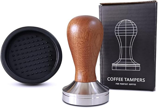 58mm Coffee Tamper Espresso Hand Tamper 304 Stainless Steel Espresso Wooden Handle Coffee Tamper with Mat (58mm)