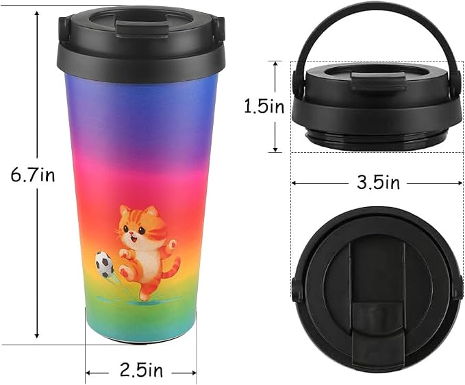 Funkrin Insulated Coffee Mug with Ceramic Coating, 16oz Iced Coffee Tumbler Cup with Flip Lid and Handle, Double Wall Vacuum Leak-Proof Travel Mug for Office School Party Camping - Image 4