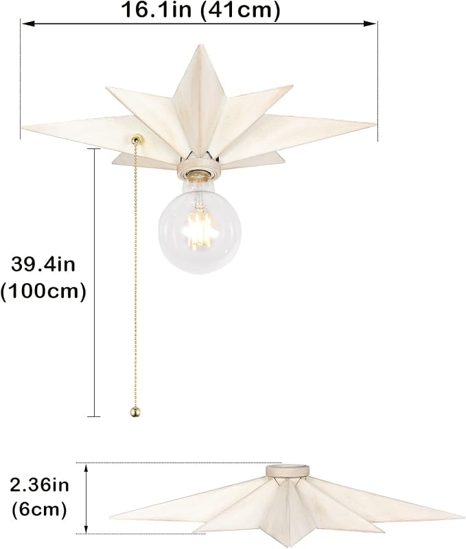 16 inch Flush Mount Ceiling Light with Pull Chain On/Off Switch, White Star Ceiling Light Fixtures, Farmhouse Modern Lighting for Hallway, Entryway, Porch, Study, Bedroom, Stair, Kitchen, Bathroom - Image 4