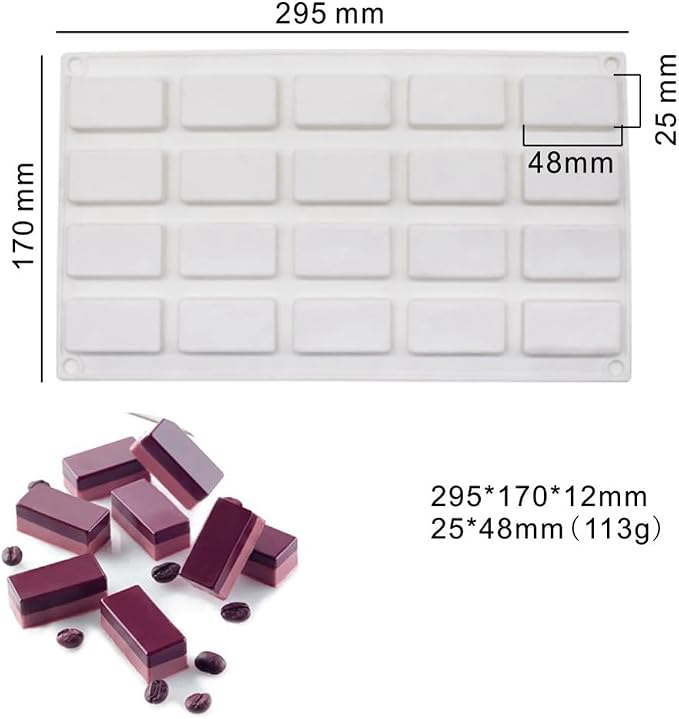 20 Cavity Rectangle Silicone Mold Soap Mold Candy Making Mold Cake Decorating Tools Chocolate Baking Mold Jelly Ice Tray Mould (Rectangle I_11.8 X6.8 X0.48 inch) - Image 2