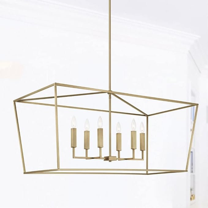Capital Lighting 837661AD Thea Symmetrical Clear Line Island/Linear Pendant, 6-Light 360 Total Watts, 21" H x 42" W, Aged Brass - Image 5