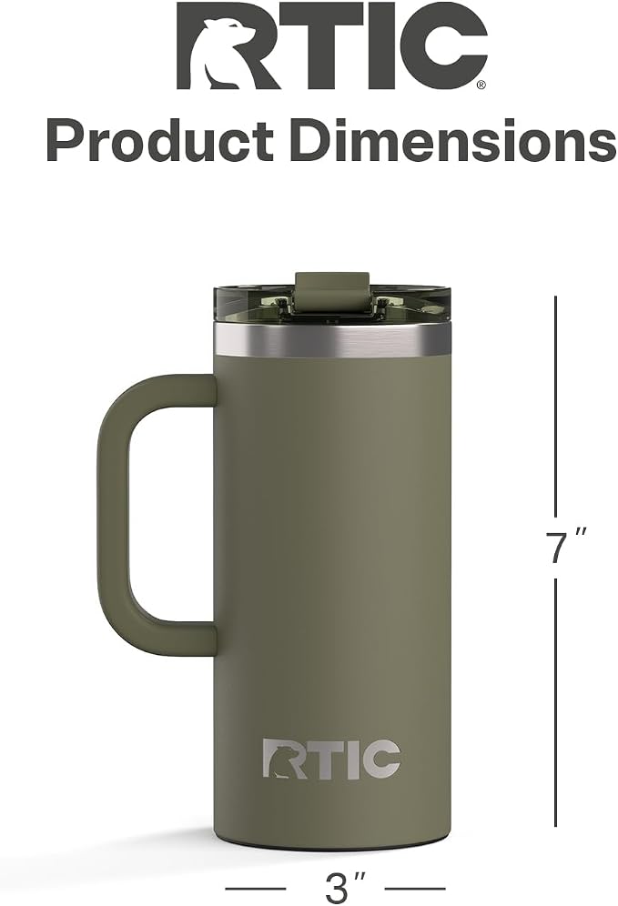 RTIC 16oz Road Trip Travel Mug with Lid and Handle, Ceramic Lined, Olive | Stainless Steel Metal, Insulated Travel Cup for Hot and Cold Drinks, Coffee, Car, Camping and Travel - Image 4