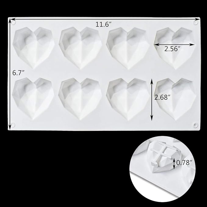 8 Grid Diamond Heart Silicone Cake Chocolate Mold Silicone Baking Pan Mold for DIY Cake Mousse Dessert 3D Diamond Love Heart Shaped Mould for Candy Fondant Ice Cream Soap Cupcake Cheesecake Jelly - Image 6
