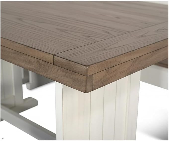 Pemberly Row Dining Set Wood, Rectangular in Off White (36" H x 75" W x 56" D) for Kitchen, Dining Room with Table, Reversable Benches, and Storage Space - Image 8