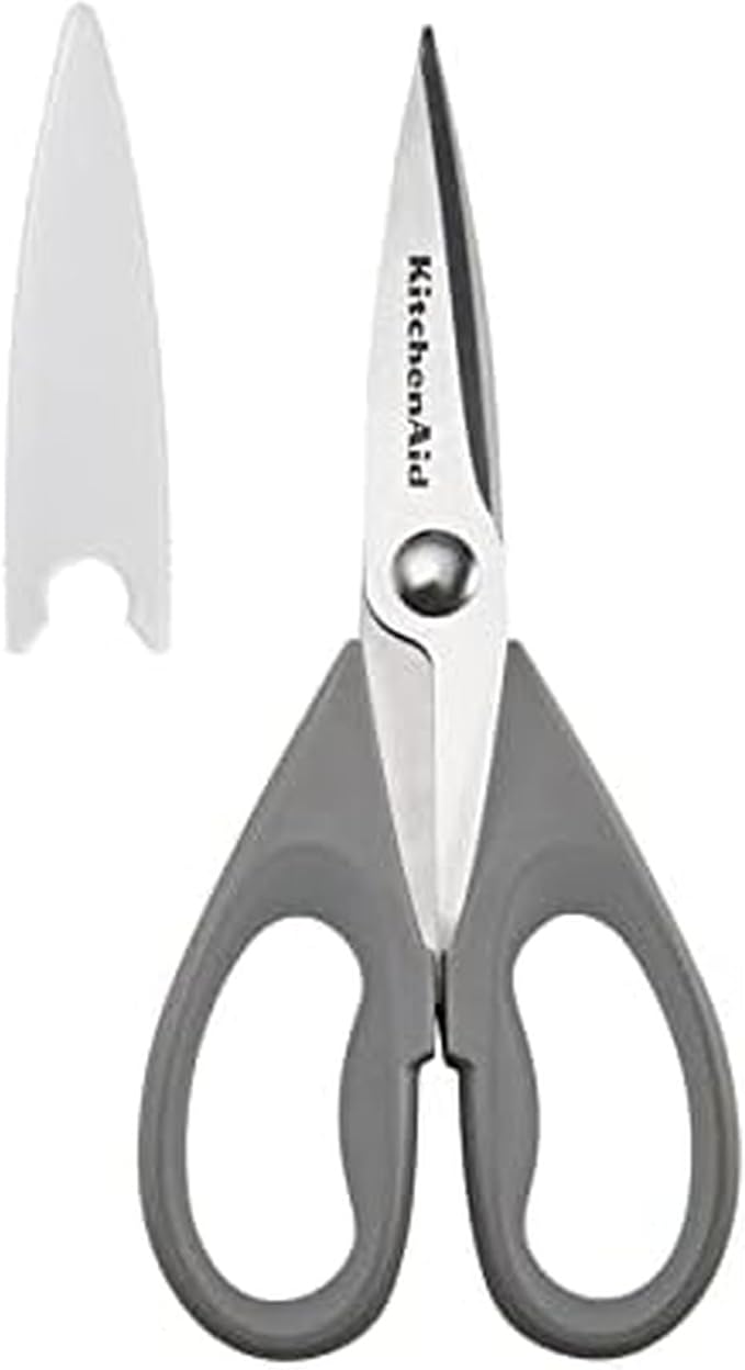 KitchenAid All Purpose Kitchen Shears with Protective Sheath Durable Stainless Steel Scissors, Dishwasher Safe, Soft Grip Comfort Handle, 8.72 Inch, Gray by Unknown