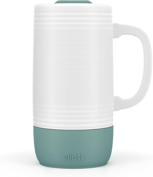 Ello Jane 18oz Ceramic Travel Mug with Handle and Built-In Coaster, Alligator by Ello