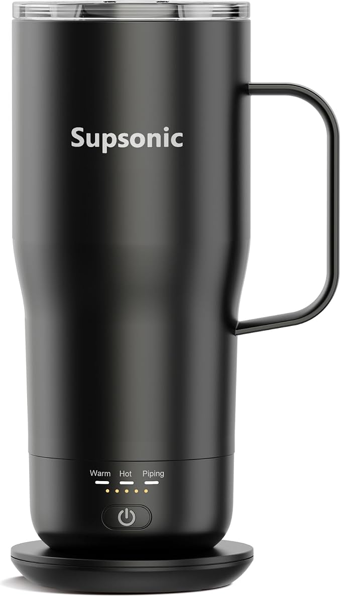 Supsonic Heated Coffee Mug Rechargeable, 20oz Long-Lasting Battery (S3) | Dry-burn protection, 2Hr auto-off, 3-Temp settings, Constant temperature, Inner stainless steel, Warm gift for men women by Supsonic