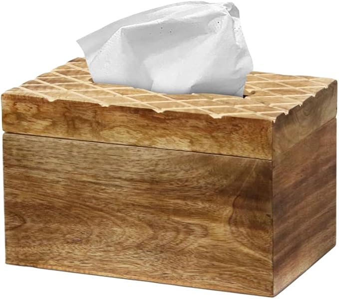 Modern Decorative Wooden Tissue Box Cover Rectangle Tall – Aesthetic Kleenex Box Holder for Kitchen, Bathroom, Office – Cute Wood Kleenex Box Covers by Vintiquewise