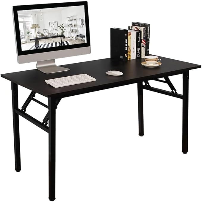 DlandHome 47 Inch Folding Computer Desk, Fully Assembled, Black | Foldable Writing Table, Portable Activity Conference Table for Home Office, Wood Top Metal Frame, Collapsible Easy Storage - Image 9