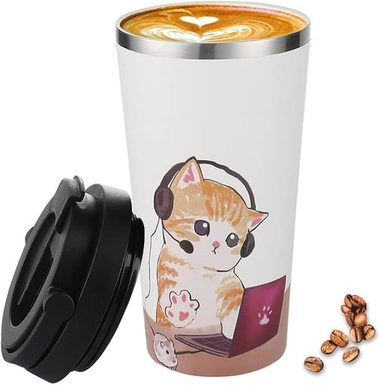 Funkrin Coffee Travel Mug with Flip Lid, 16oz Insulated Tumbler Cup with Ceramic Coating, Double Wall Vacuum Leak-Proof Tumbler for Office School Party Camping by Funkrin