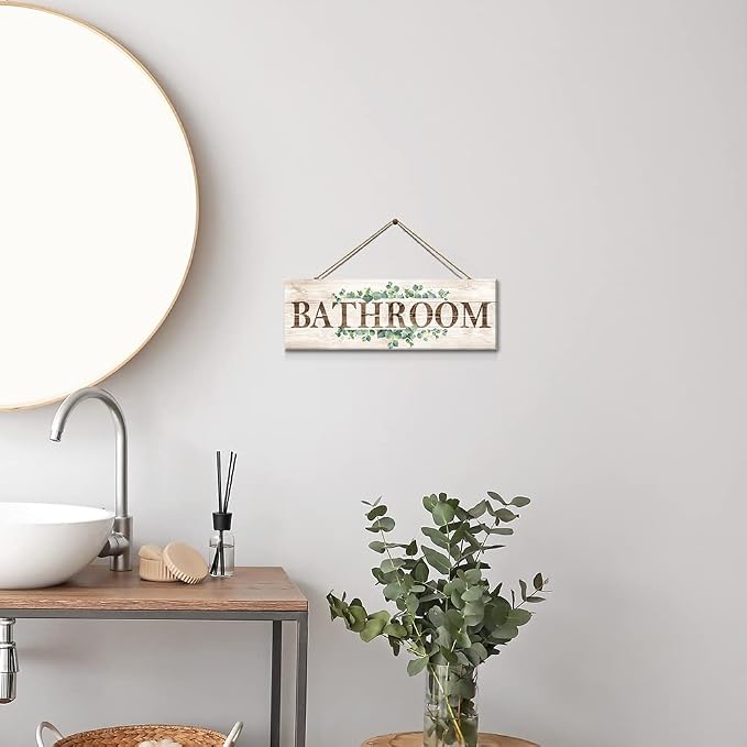 Bathroom Sign Wall Decor, Bathroom Wall Art, Rustic Farmhouse Wall Hanging Plaque Home Decorative Bathroom, 4.7 x 13.7 inches - Image 5