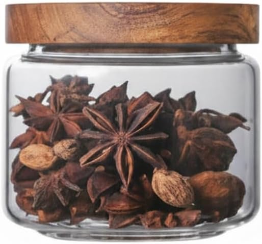 Clear Glass Storage Jar with Acacia Wood Lid for Pantry Organization - High Borosilicate Kitchen Canister by Unknown