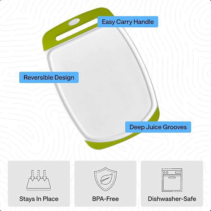 GORILLA GRIP BPA-Free Reversible Kitchen Cutting Board Set of 3, US Designed, Nonporous, Juice Grooves Catch Liquid, Slip Resistant Border, Dishwasher Safe, Durable Food Chopping Boards, Lime Green - Image 5