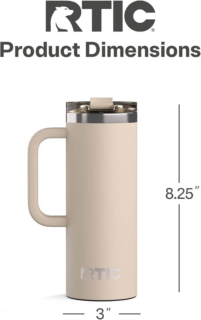 RTIC 20oz Road Trip Travel Mug with Lid and Handle, Ceramic Lined, Beach | Stainless Steel Metal, Insulated Travel Cup for Hot and Cold Drinks, Coffee, Car, Camping and Travel - Image 4