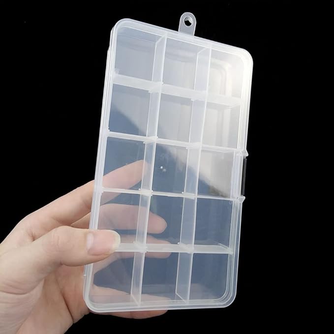 4 Pcs 15 Grids Clear Organizer Box Plastic Storage Container with Adjustable Dividers for Electronics Jewelry Beads Art DIY Crafts Fishing Small Parts
