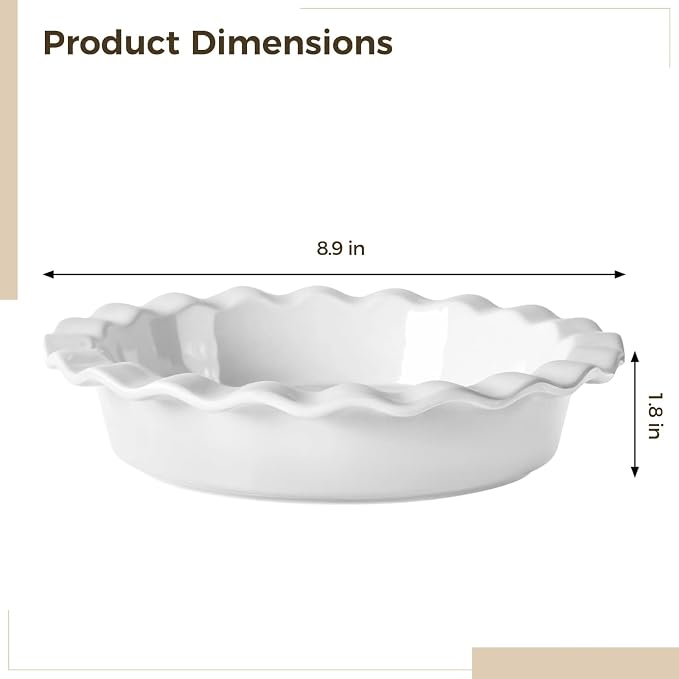 2 PCS Ceramic Pie Pans, 9.8 in Large Tart Pan, Quiche Pan, Deep Dish Pie Plate for Baking, White, Wavy Design - Image 4