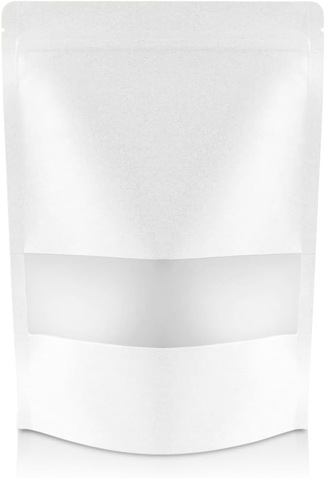 DiRose White Kraft Stand Up Pouches with Window, Reclosable Food Storage Bags, Heat Sealable Stand Up Pouch for Coffee, Candy, Nuts, Tea, Spices – 2 oz (300 Pack) by DiRose
