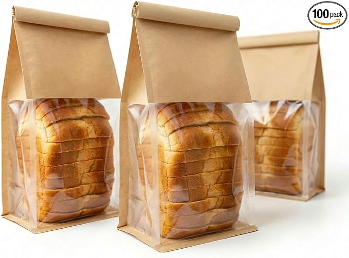 100 Pack Eco-Friendly Kraft Paper Bakery Bags with Clear Window, Reusable Tin Tie Tab Lock for Sealed Freshness, Baked Goods Packaging for Gifting and Bake Sale Small(5.1 * 11 * 3.9Inches) by Unknown
