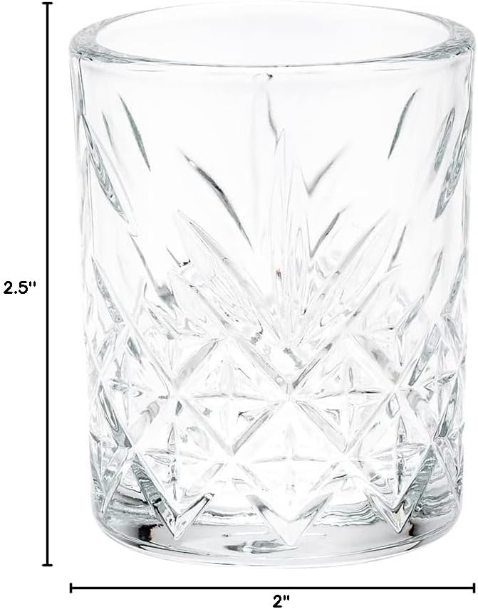 Restaurantware Timeless 2 Ounce Shot Glasses Set of 6 Etched Vintage Shot Glasses - Dishwasher-Safe Chip-Resistant Clear Glass Shot Glass Set Lead-Free For Whiskey Tequila or Vodka - Image 4