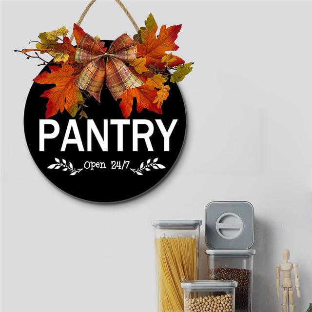 Pantry Sign,Pantry Rustic Round Wooden Wreath,Farmhouse Front Door Front Porch Decor,For Holiday Home Shop Farmhouse Window 12" - Image 2
