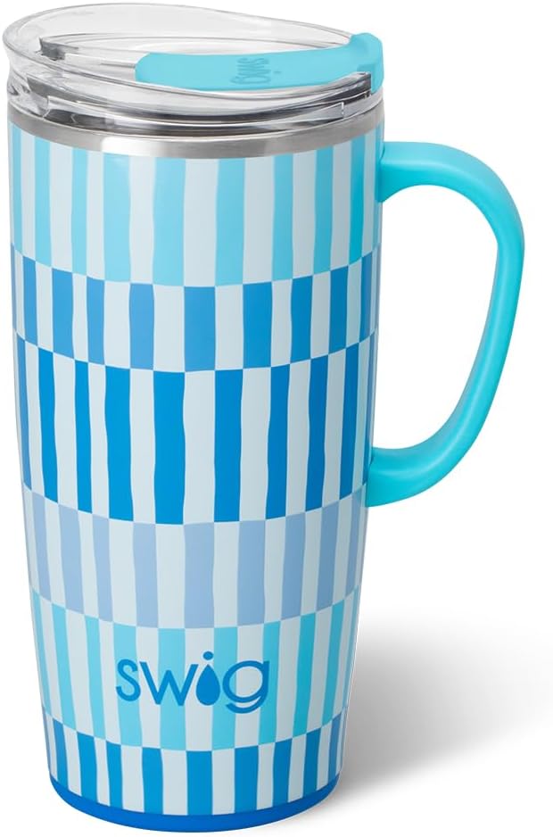 Swig Life 22oz Insulated Travel Mug with Handle & Lid, Glacier Stripe | Triple Insulated Stainless Steel - Handle & Lid Included - Keeps Coffee Hot or Cold - Cup Holder Friendly by SwigLife