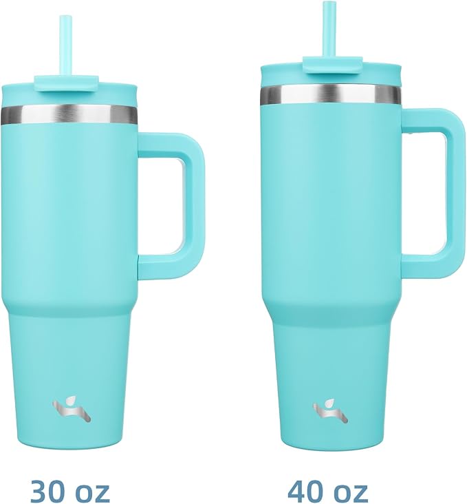 Konokyo 40 oz Insulated Tumbler Water Bottle with Handle, Straw Lid | BPA-free and dishwasher safe; made for gym, travel, coffee and gifting, 2 straws, cup holder friendly,Turquoise - Image 3