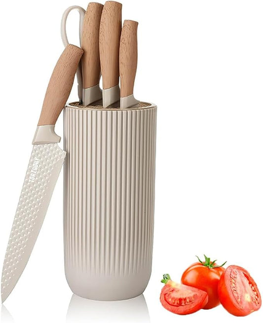 Knife Set, Wiztoynia 6-Piece Khaki Kitchen Knife Set for Home, Anti-Rust Non-stick Stainless Steel Sharp Chef Knife Sets with Universal Knife Block for Kitchen, Ergonomical Design (Khaki) by Wiztoynia