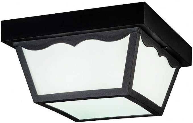 Kichler 10.5" 2-Light Outdoor Flush Mount Light, Black | Damp-rated outdoor ceiling light with frosted glass for porches and patios (10.5" x 5.5"), 9322BK - Image 2