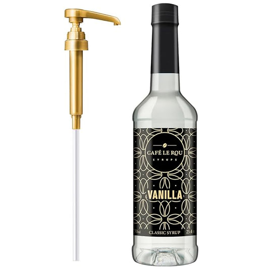 "NEW" Café Le Rou Vanilla Classic Syrup - 25.4 oz, 1 Pack with 1 Gold Pump Dispensers 25.4 Fl Oz (Pack of 1)