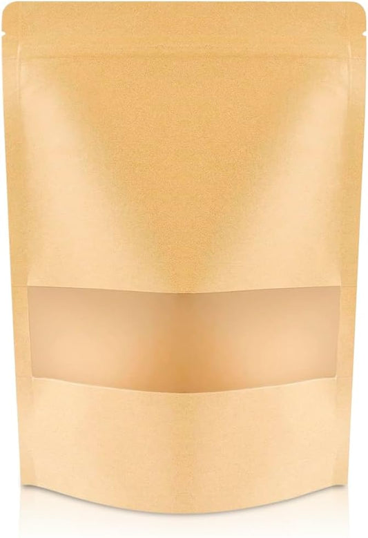 DiRose Kraft Stand Up Pouches with Window, Reclosable Food Storage Bags, Heat Sealable Stand Up Pouch for Coffee, Candy, Nuts, Tea, Spices – 2 oz (100 Pack) by DiRose