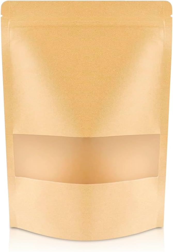 DiRose Kraft Stand Up Pouches with Window, Reclosable Food Storage Bags, Heat Sealable Stand Up Pouch for Coffee, Candy, Nuts, Tea, Spices – 2 oz (300 Pack) by DiRose