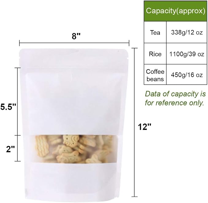 Muka 50 PCS White Kraft Bags Toaster Bags with Frosted Window | Food Grade Spouted Pouches, Leak-Proof Cap, Temp -20 - Image 4