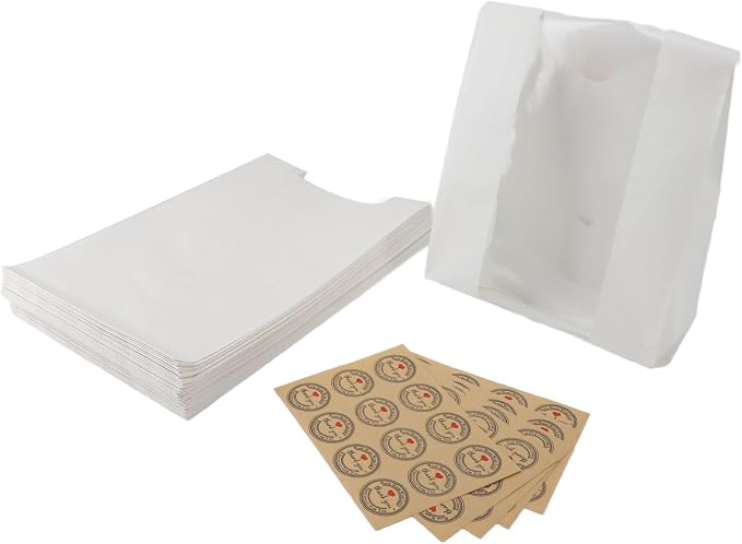 50PCS Bread Bag Kraft Paper Transparent Window Baked Food Packaging Storage Bag with 60PCS Thank You Stickers for Homemade Bread, Cake, Snacks, Coffee Beans, Popcorn, etc (White) - Image 4