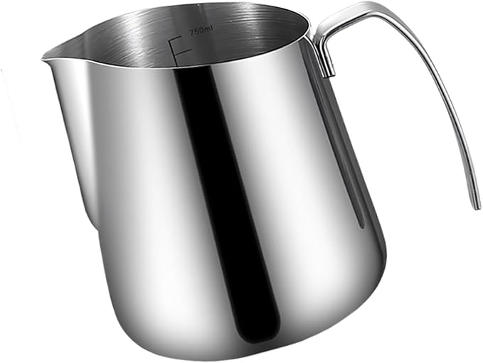 Espresso Milk Pitcher Stainless Steel with Angled Pour Spout, Measurement Marks and Side Handle for Home Coffee Mixing Pour Spout and Grip Handle for Coffee Prep by Unknown