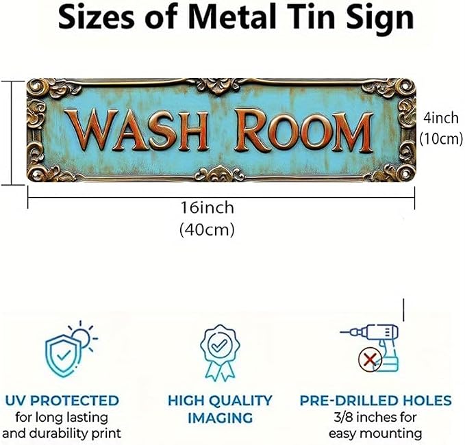 Bar Sign Bar Gifts Vintage Metal Wall Decor Sign"WASH ROOM" Street Sign Funny Man Cave Decor Accessories for Home, Bar, Bathroom, Bedroom Unique Retro Tin Signs for Outdoor 4 X 16 inches - Image 4
