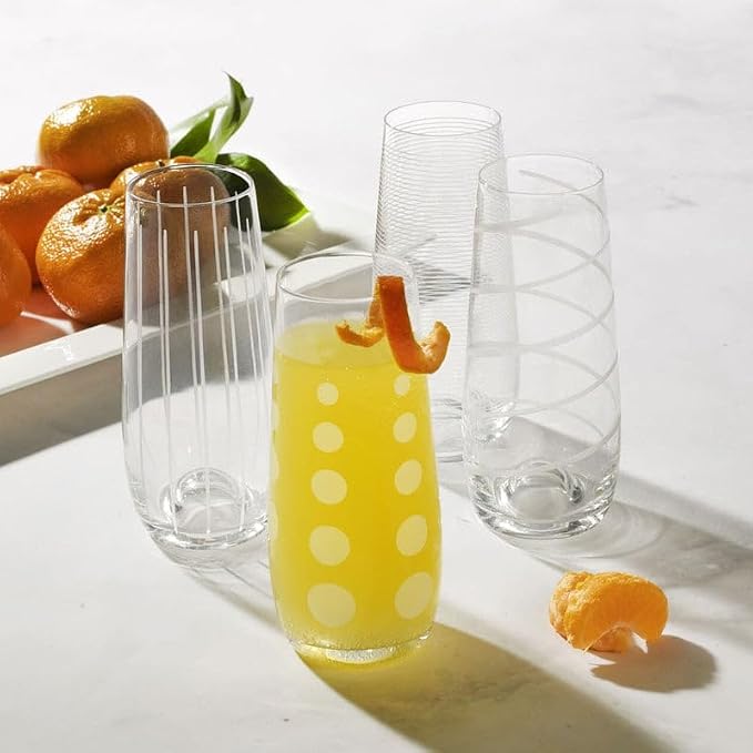 Mikasa Cheers Stemless Flutes, 7.5 Oz - Clear, Set of 4 | Lead-Free Crystal Drinkware with Dot, Line & Swirl Designs for Champagne, Prosecco, Cocktails & Mimosas, Dishwasher Safe - Image 3