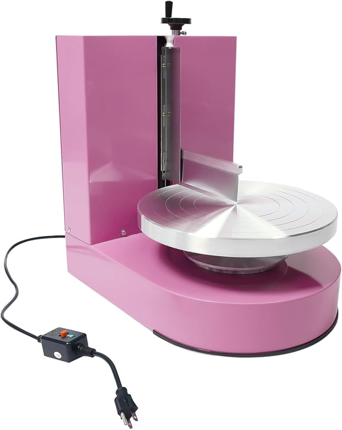 Cake Decorating Machine, 4-12 inch Cake Cream Spreading Coating Smearing Machine Cream Smooth Coating Decoration with Adjustable Spatula Turntable for Cake Shops, Dessert Shops (Pink)