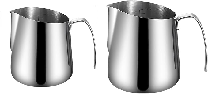 Espresso Milk Pitcher Stainless Steel with Angled Pour Spout, Measurement Marks and Side Handle for Home Coffee Mixing Pour Spout and Grip Handle for Coffee Prep - Image 4