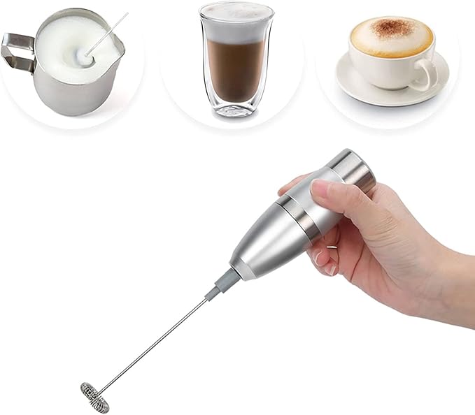 Stainless Steel Electric Milk Frother Egg Beater Automatic Mixer High Speed 19000RPM for Coffee Lattes Smoothies Kitchen Tool Battery Powered ABS Handle