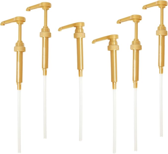 6 Pack Gold Coffee Syrup Pumps, Syrup Dispensers for Coffee Bar, Leak-Proof Universal Bottle Fit Drink Mixer Pumps, Press-Type for Liquid Sweetener, Syrup & Honey