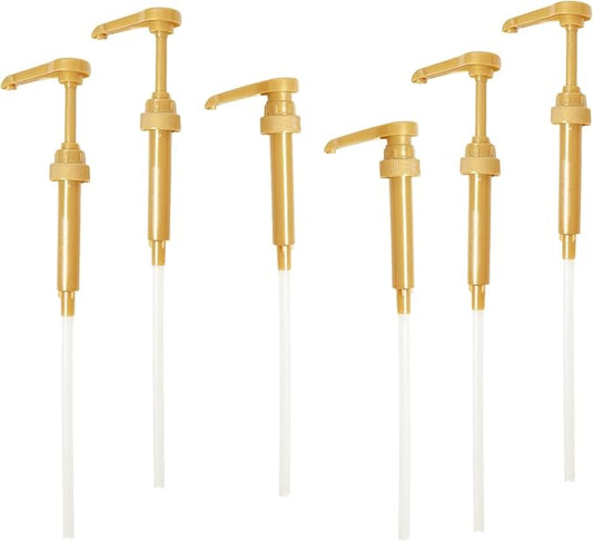 6 Pack Gold Coffee Syrup Pumps, Syrup Dispensers for Coffee Bar, Leak-Proof Universal Bottle Fit Drink Mixer Pumps, Press-Type for Liquid Sweetener, Syrup & Honey