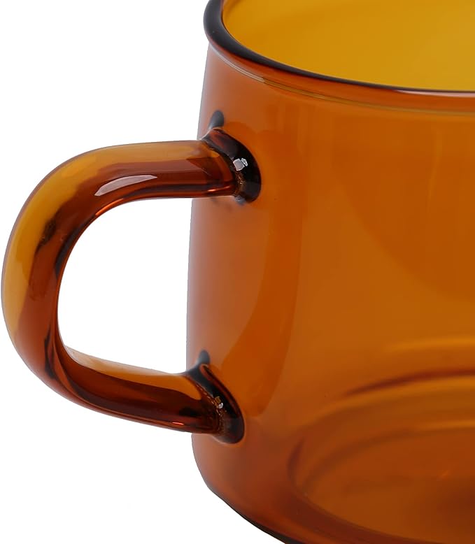 2PCS Glass Coffee Mugs, 350ml Clear Glass Mug with Handle Heat Resistant Tea Mugs High Borosilicate Glass Mug for Tea Beverages (Amber)